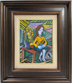 Pablo Picasso Spanish 1881-1973 Oil On Canvas " Quiet Contemplation" Painting In The Style Of. Dali