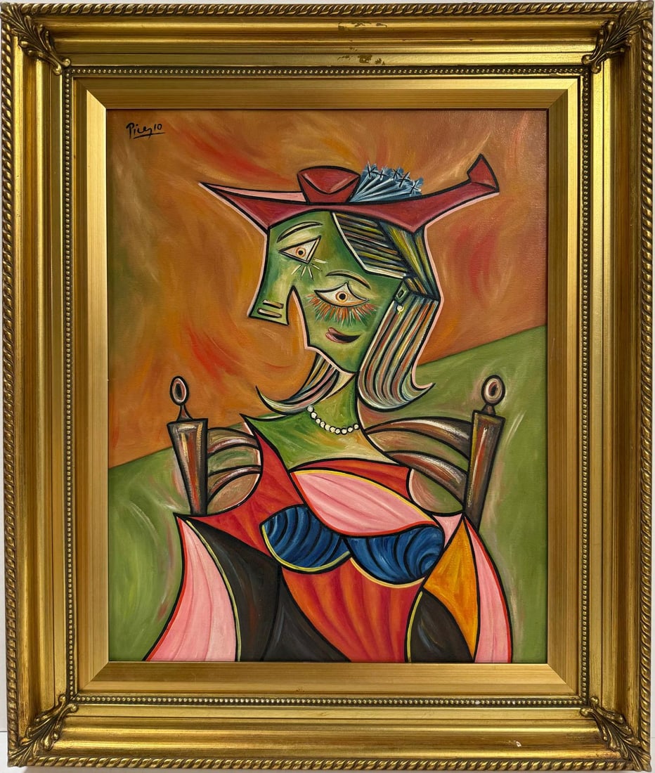 Pablo Picasso Spanish 1881-1973 Oil On Canvas Painting"Carnival Queen"in the style of Chagall,Dali (1 of 11)