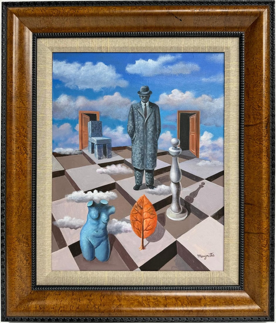Rene Magritte Belgian 1898 - 1967 Untitled Oil on Canvas Painting in The Style of. Dali Picasso Era (1 of 6)
