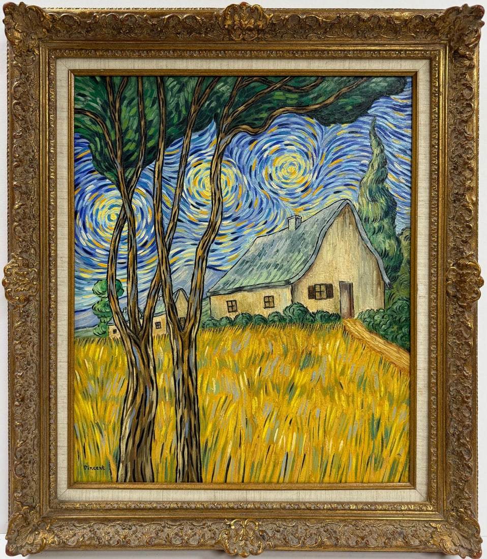 Vincent Van Gogh Dutch 1853-1890 Oil on Canvas painting "Golden Fields" in the style of Monet Era. (1 of 13)