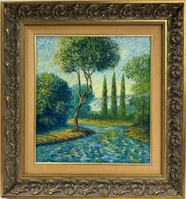 Claude Monet French 1840 - 1926 Oil on Canvas Painting "Riverside Repose" in the style of. Van Gogh