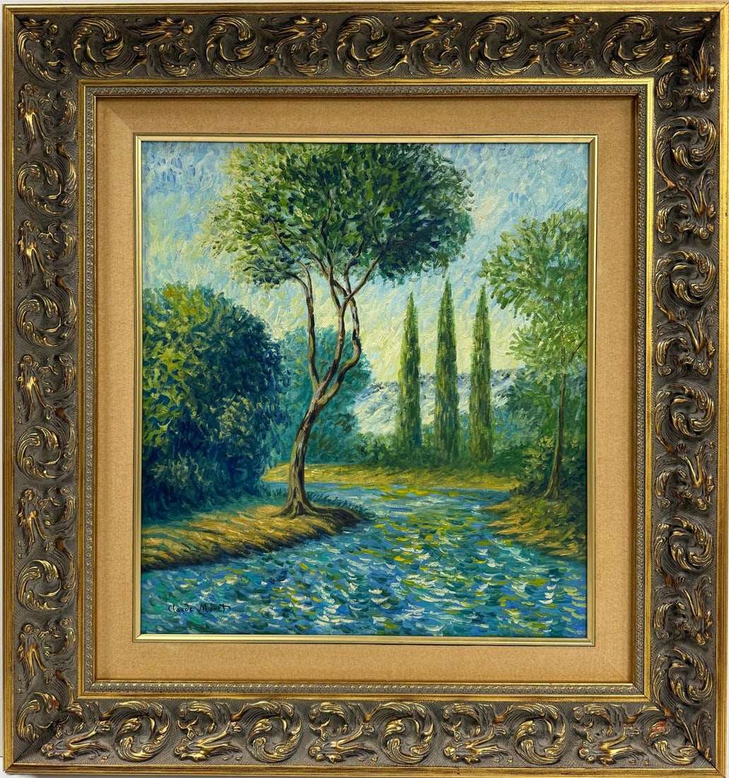 Claude Monet French 1840 - 1926 Oil on Canvas Painting "Riverside Repose" in the style of. Van Gogh (1 of 10)