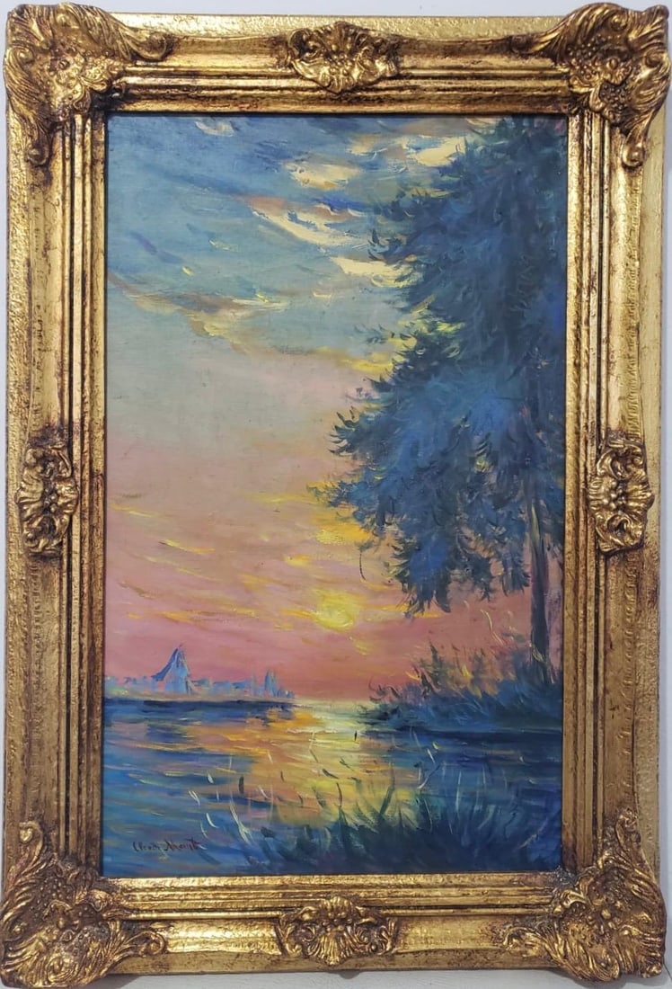 Claude Monet French 1840 - 1926 Oil on Canvas Painting "Sunset Serenity" in the style of Degas Era (1 of 10)