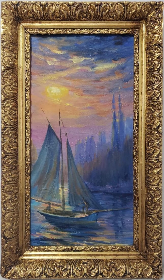 Claude Monet French 1840 - 1926 Oil on Canvas Painting in the style of"Twilight Sail" Van Gogh Dega (1 of 9)