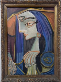 Pablo Picasso Spanish 1881-1973 Beautiful Oil On Canvas Painting In The Style Of. Dali Magritte, Era