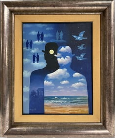 Rene Magritte Belgian 1898 - 1967 Untitled Oil on Canvas Painting in The Style of. Dali Picasso Era