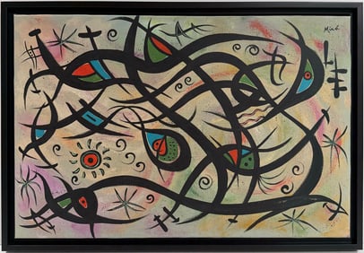 Joan Miro Spanish 1893 - 1983 Oil on Canvas in the style of. Dali Picasso Magritte Chagall Era