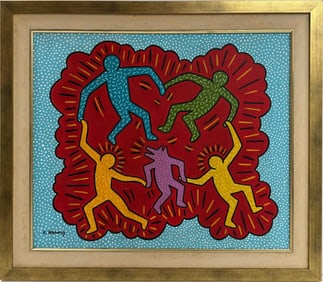 Keith Haring American 1958 - 1990 Acrylic/Canvas In The Style of Warhol Haring Pop Art Era.