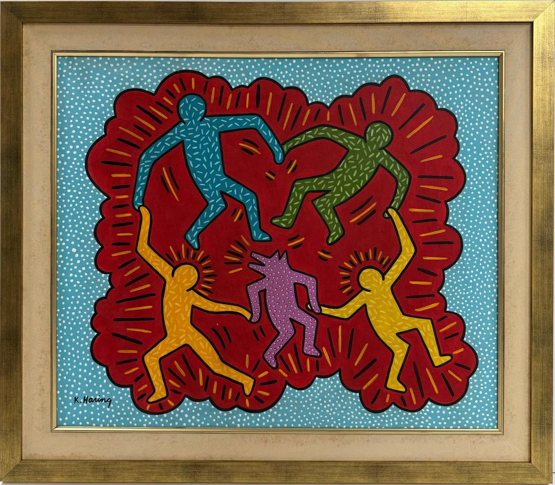 Keith Haring American 1958 - 1990 Acrylic/Canvas In The Style of Warhol Haring Pop Art Era. (1 of 8)