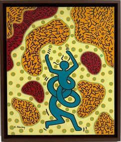 Keith Haring American 1958 - 1990 Acrylic/Canvas In The Style of Warhol Haring Pop Art Era.