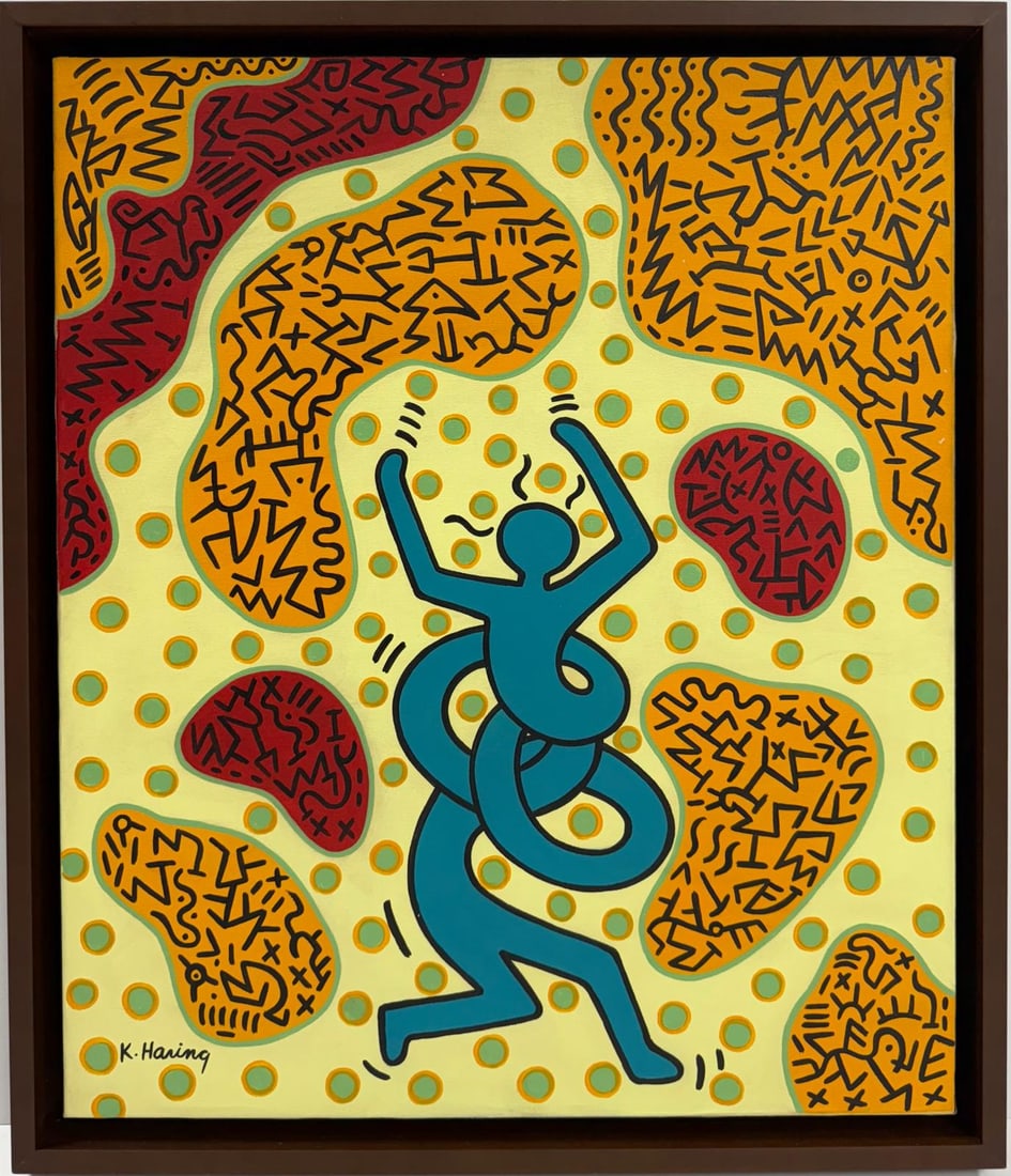 Keith Haring American 1958 - 1990 Acrylic/Canvas In The Style of Warhol Haring Pop Art Era. (1 of 6)