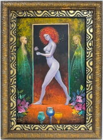 Leonor Fini Argentine 1907-1996 Oil on Canvas Painting in the style of.Dali Picasso Magritte Era