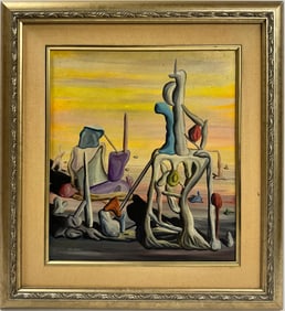Yves Tanguy French 1900-1955 Oil on canvas painting in the style of. Dali Max Ernst Surrealism