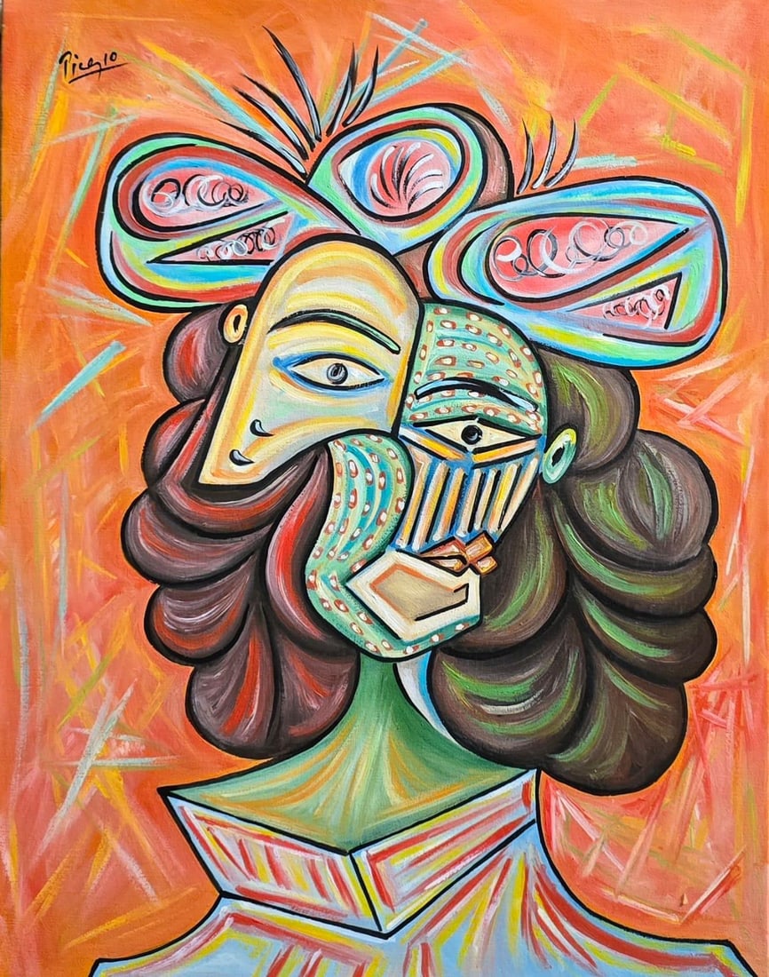 Pablo Picasso Spanish 1881-1973 Beautiful Oil On Canvas Painting In The Style Of. Dali Magritte, Era (1 of 6)