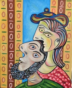 Pablo Picasso Spanish 1881-1973 Beautiful Oil On Canvas Painting In The Style Of. Dali Magritte, Era