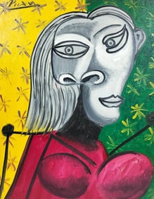 Pablo Picasso Spanish 1881-1973 Beautiful Oil On Canvas Painting In The Style Of. Dali Magritte, Era