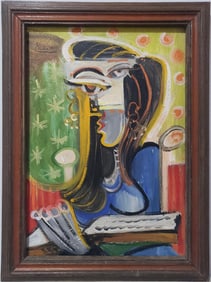 Pablo Picasso Spanish 1881-1973 Beautiful Oil On Canvas Painting In The Style Of. Dali Magritte, Era