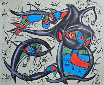 Joan Miro Spanish 1893 - 1983 Oil on Canvas in the style of. Dali Picasso Magritte Chagall Era