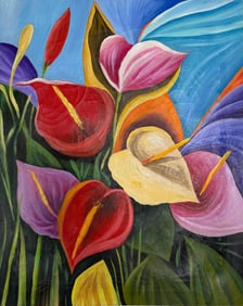 Georgia O'Keeffe American 1887 - 1986 Oil On Canvas Painting in the style of, Pollock , Picasso Era