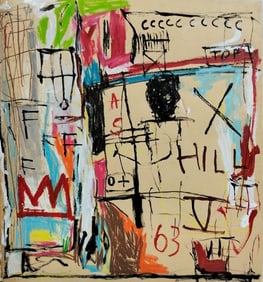 Jean Michel Basquiat Neo Expressionist In The Style of. Pollock Andy Warhol Era Mixed Media on Paper