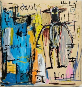Jean Michel Basquiat Neo Expressionist In The Style of. Pollock Andy Warhol Era Mixed Media on Paper