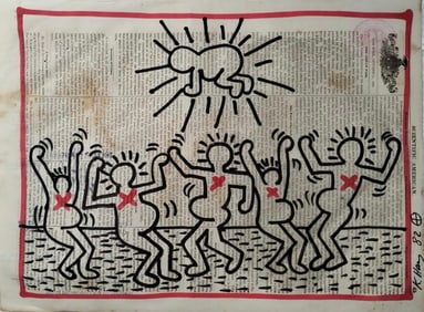 Keith Haring American 1958 - 1990 Ink/Paper In The Style of Warhol Haring Pop Art Era.