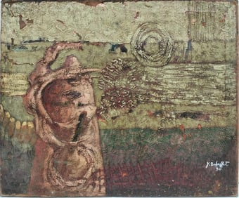 Jean Dubuffet French Oil on Canvas Painting in the style of Picasso , Dali , Magritte Era