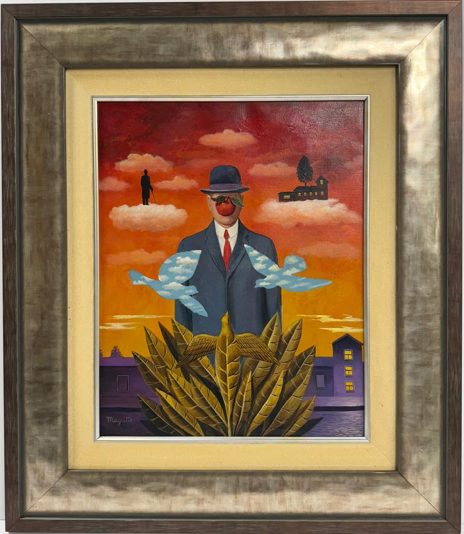 Rene Magritte Belgian 1898 - 1967 Untitled Oil on Canvas Painting in The Style of. Dali Picasso Era (1 of 7)