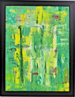 Gerhard Richter German Born: 1932 Oil on Canvas painting In the Style of Warhol, Haring Era: Title:Abstraktes Bild Technique:Oil on canvas Measurements:31 x 23 inches Collection:Private collection Description:This abstract painting features a vibrant and energetic mix of greens and yellows, i