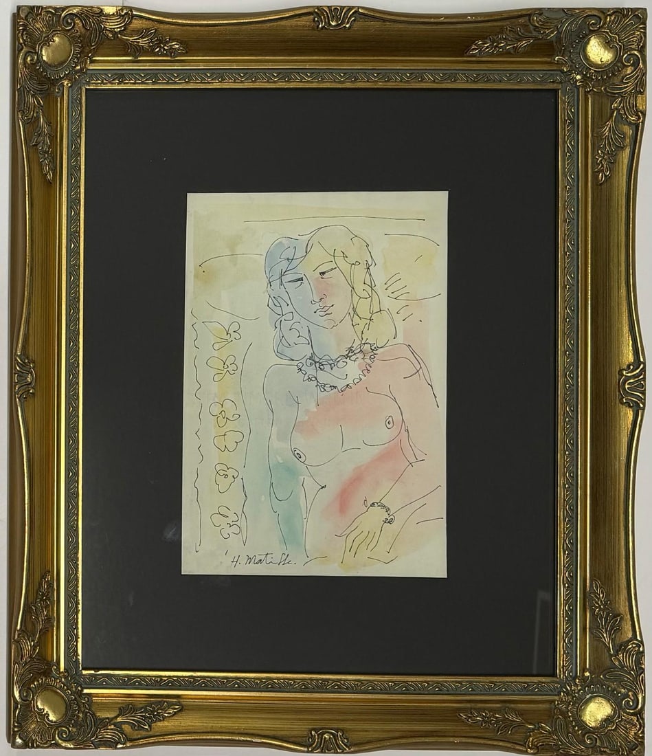 Henri Matisse French1869 -1954 Watercolor/Paper in the style of Picasso Monet Van Gogh Era: Title:No title Technique:Watercolor on paper Measurements:10 x 7 inches Collection:Private collection Description:This delicate watercolor piece features a soft and elegant portrayal of a reclining fe
