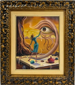Salvador Dali Spanish 1904 - 1989 Oil on Canvas Painting in the style of. Magritte,Picasso Era.