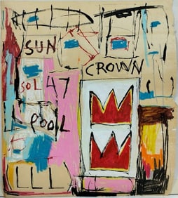 Jean Michel Basquiat Neo Expressionist In The Style of. Pollock Andy Warhol Era Mixed Media on Paper