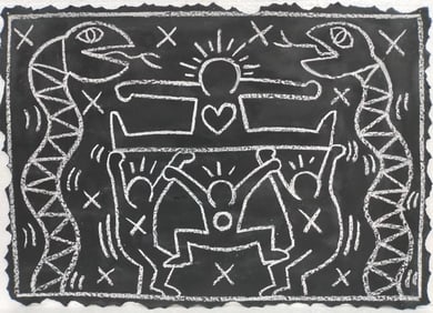 Keith Haring American 1958 - 1990 Untitled (Subway Drawing) In The Style of Warhol Pop Art Era.