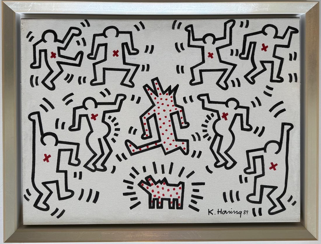 Keith Haring American 1958 - 1990 Acrylic/Canvas In The Style of Warhol Haring Pop Art Era. (1 of 7)