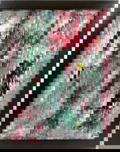 Gerhard Richter German Born: 1932 Oil on Canvas painting In the Style of Warhol, Haring Era: Title: Abstraktes Bild Technique: Oil on canvas Dimensions: 31 x 23 inches Collection: Private collection Description:This abstract composition captivates with its lush, textural layers of color. Broa