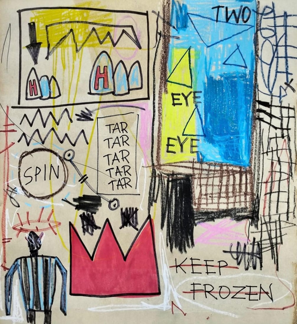 Jean Michel Basquiat Abstract In The Style of. Andy Warhol Era Mixed/Media on Paper. (1 of 8)