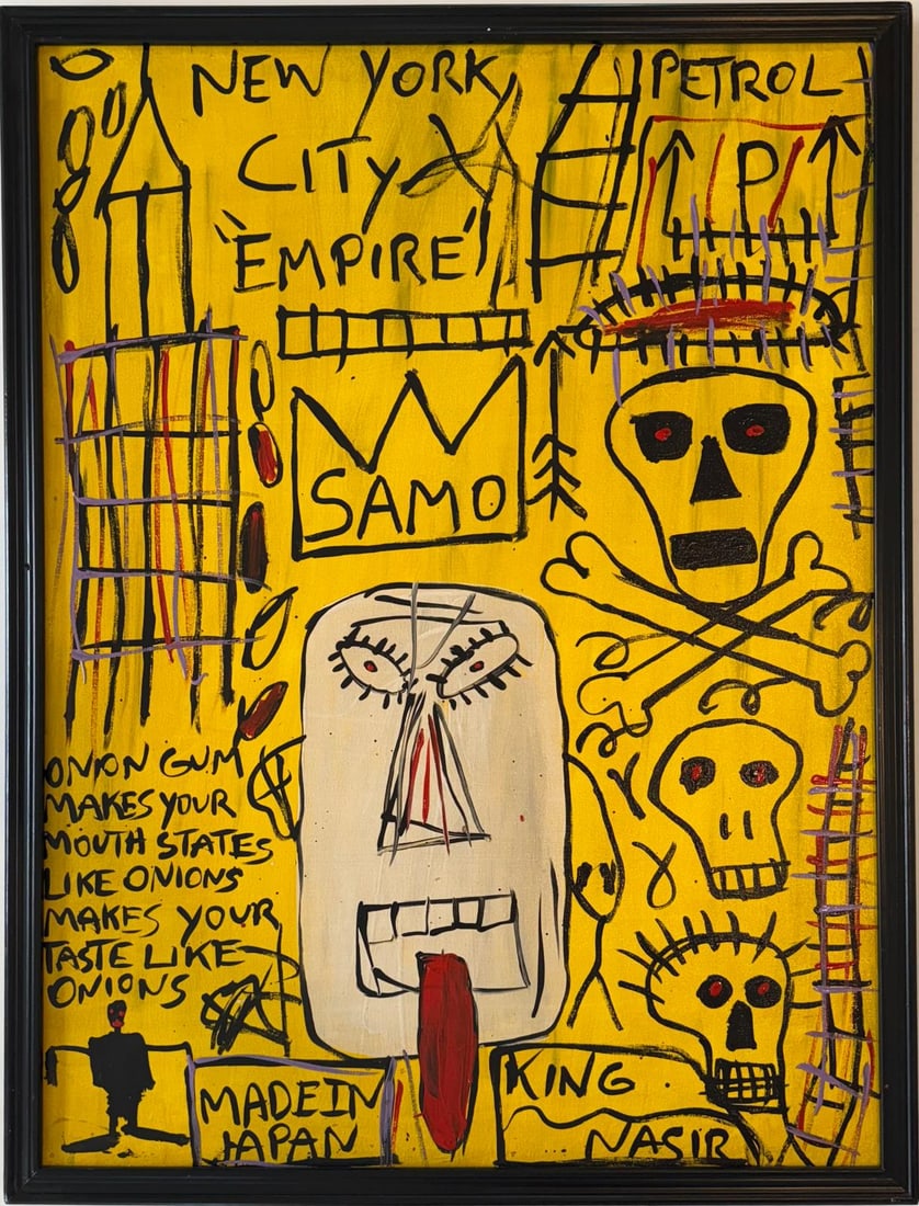 Jean Michel Basquiat Abstract In The Style of. Andy Warhol Era Mixed/Media on Canvas. (1 of 7)