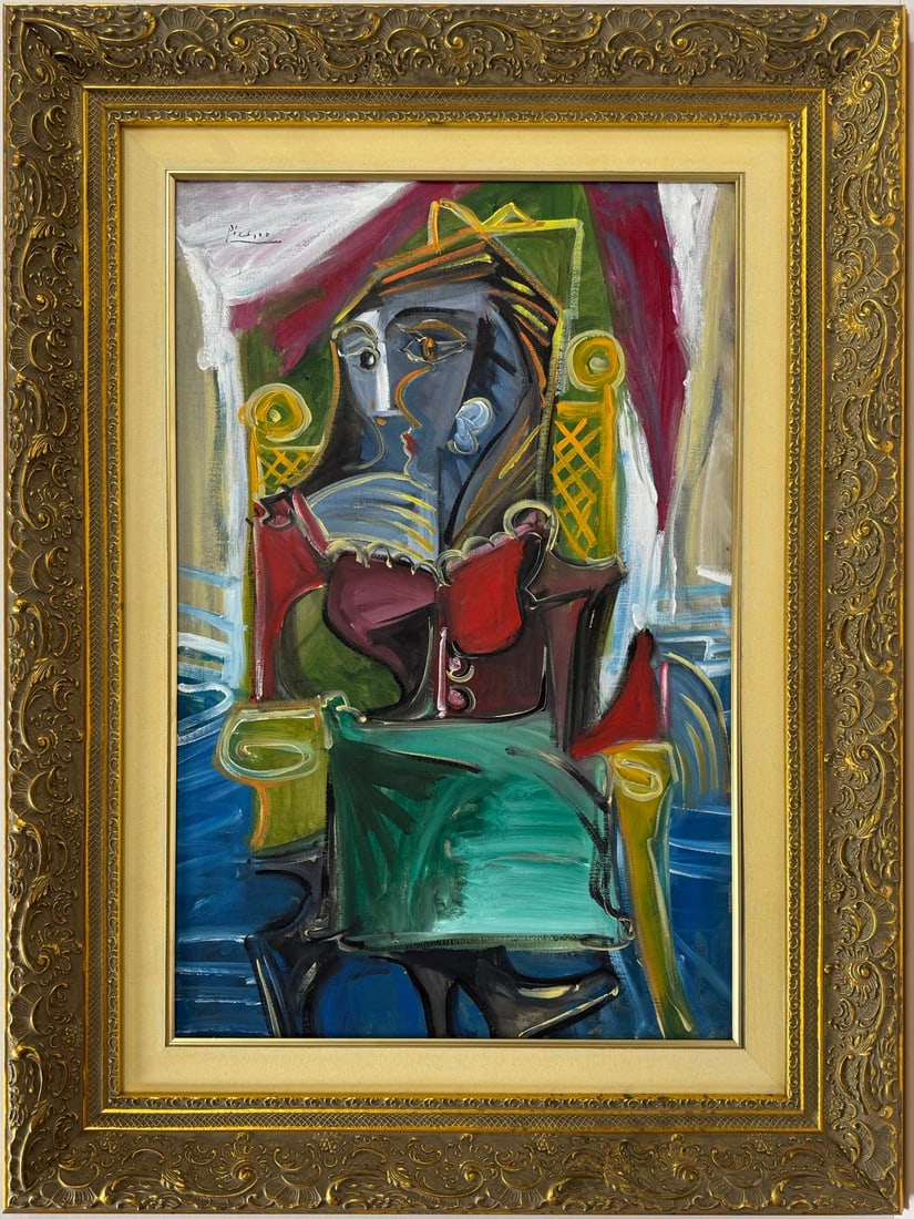 Pablo Picasso Spanish 1881-1973 Beautiful Oil On Canvas Painting in the style of Dali Magritte, Era (1 of 7)