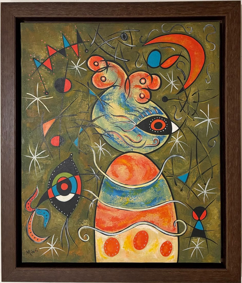 Joan Miro Spanish 1893 - 1983 Oil on Canvas in the style of. Dali Picasso Chagall Era. (1 of 6)