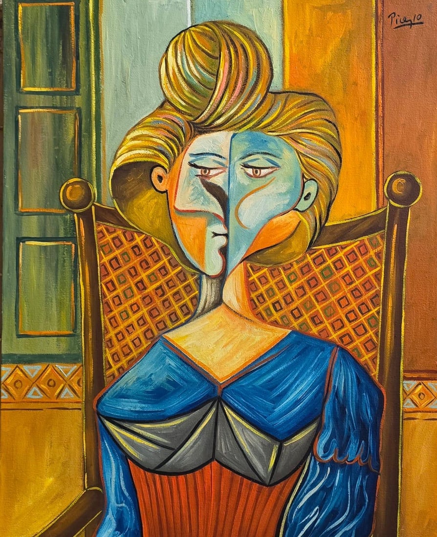 Pablo Picasso Spanish 1881-1973 Beautiful Oil On Canvas Painting in the style of Dali Magritte, Era (1 of 5)