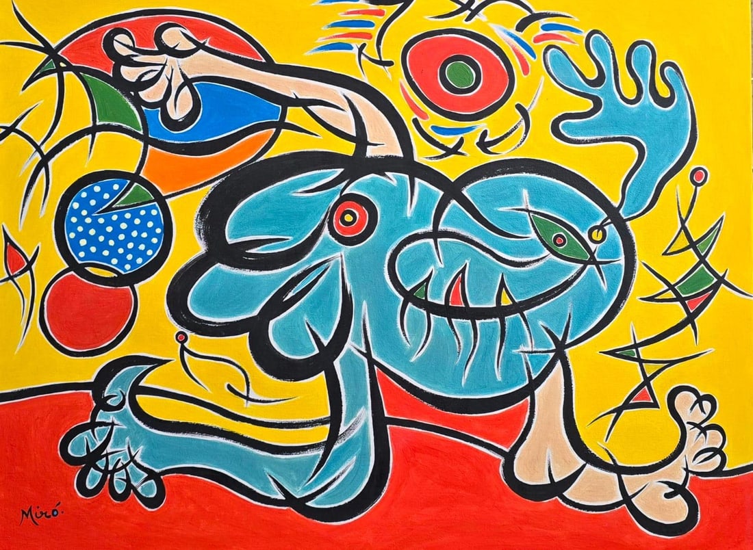 Joan Miro Spanish 1893 - 1983 Oil on Canvas in the style of. Dali Picasso Chagall Era. (1 of 4)