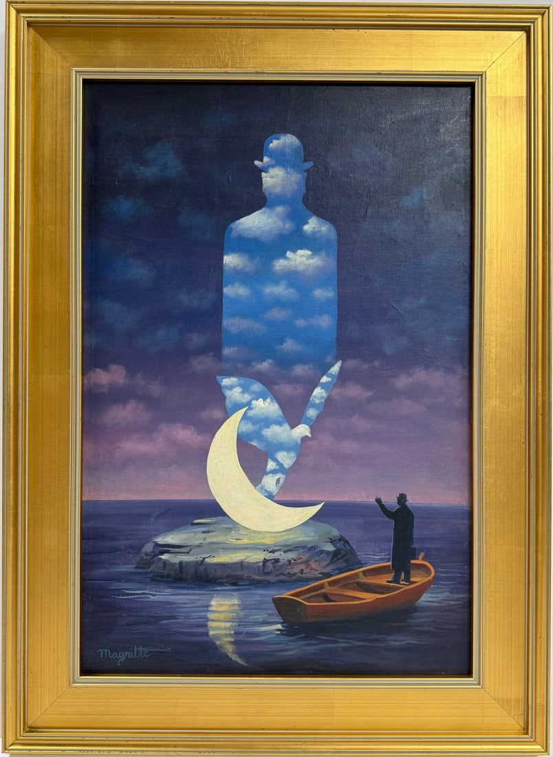 Rene Magritte Belgian 1898 - 1967 Untitled Oil on Canvas Painting in The Style of. Dali Picasso Era (1 of 7)