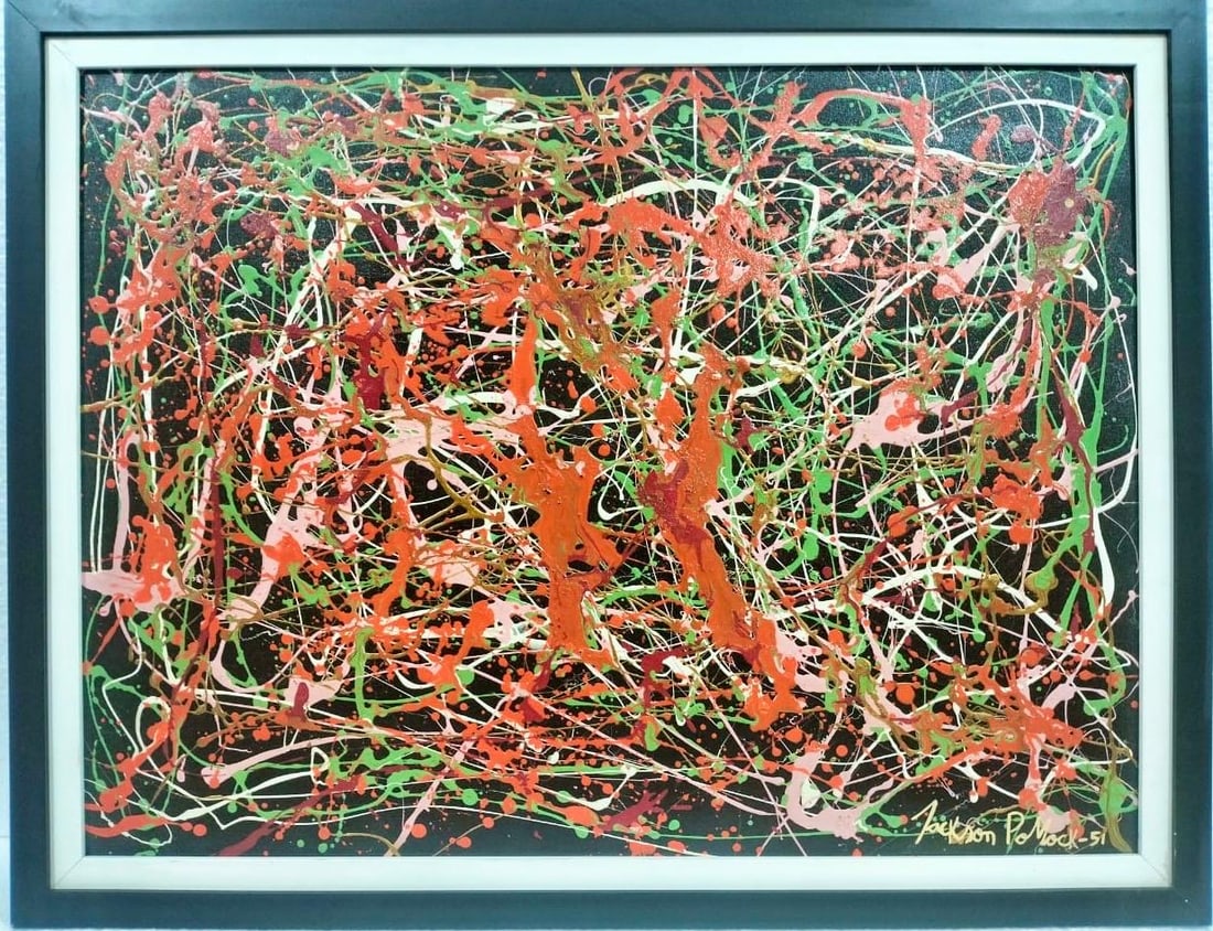 Jackson Pollock American Oil on canvas Painting In The Style of. Rothko, Kline, de Kooning O'Keeffe. (1 of 8)