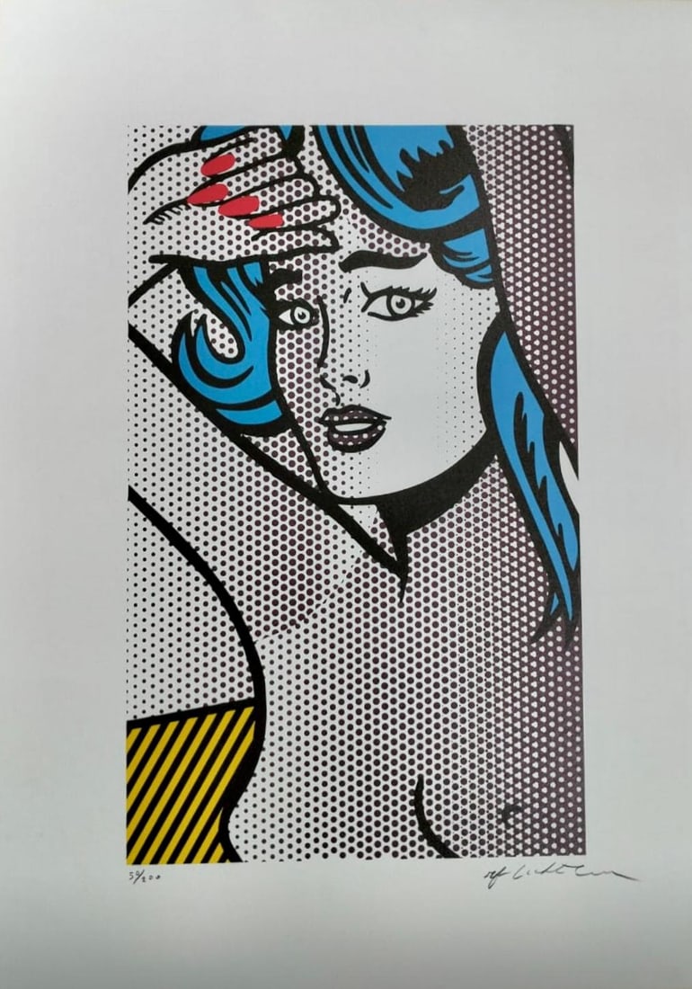 Roy Lichtenstein American 1923-1997 Screenprint In the Style of. Warhol, Haring Pop Art Era: Title: Nude With Blue Hair Year: 1994 Medium: Screenprint in colors Dimensions:Image: 51 x 31.5 cmSheet: 70 x 50 cmEdition: Numbered 50/200, published by Original Editions, New York. Description:This