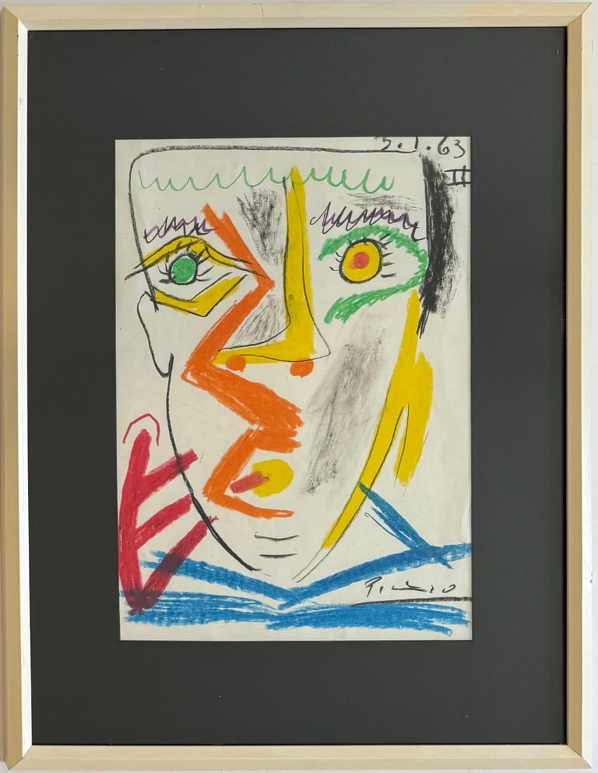 Pablo Picasso Spanish 1881-1973 Beautiful Crayon on Paper In The Style Of. Dali Magritte, Era (1 of 7)