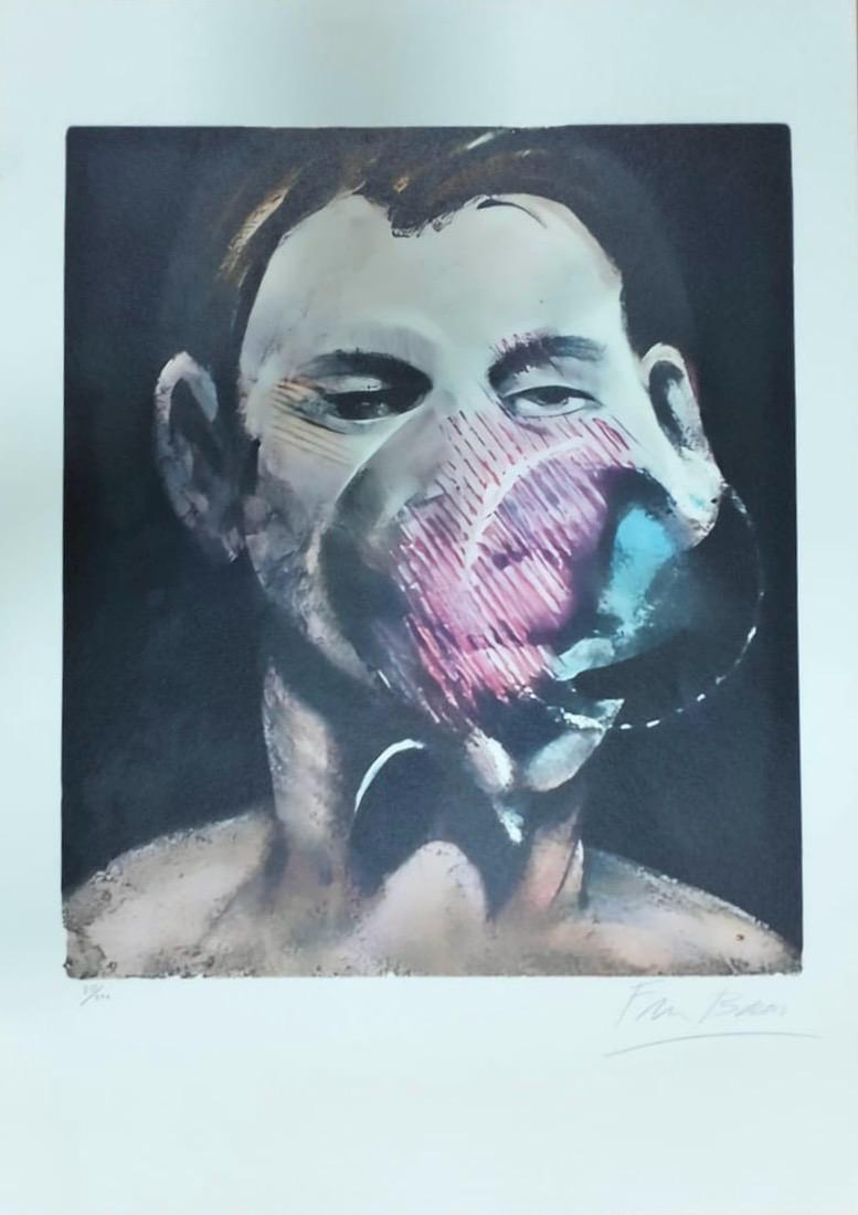 Francis Bacon Irish-British (1909-1992) Lithograph Picasso, Magritte, Dali Era. In the style of: Title: Central Panel from Three Studies for a Portrait of Peter Beard I Technique: Lithograph in Colors on Wove Paper Date: 1976 Edition: Numbered 20/200 (with an additional four artist's proofs) Dime