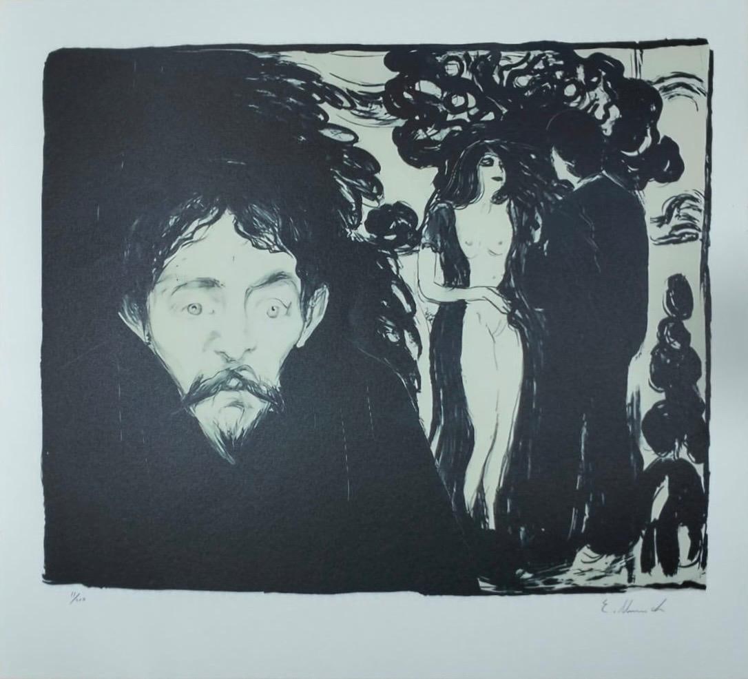 Edvard Munch Norwegian 1863-1944: Title: Eifersucht (Jealousy) Technique: Lithograph in Colors on Wove Paper Edition: Numbered 11/200 Dimensions:Image Size: 450 mm x 545 mmSheet Size: 560 mm x 615 mm (22 x 24 inches) Description:"Eife