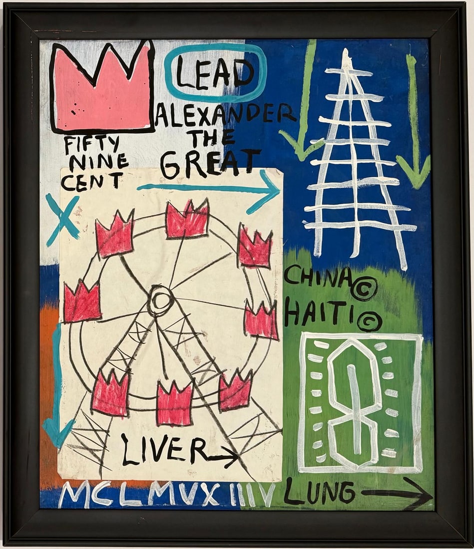Jean Michel Basquiat Abstract In The Style of. Andy Warhol and Haring Era. Mixed Media/ Canvas. (1 of 7)