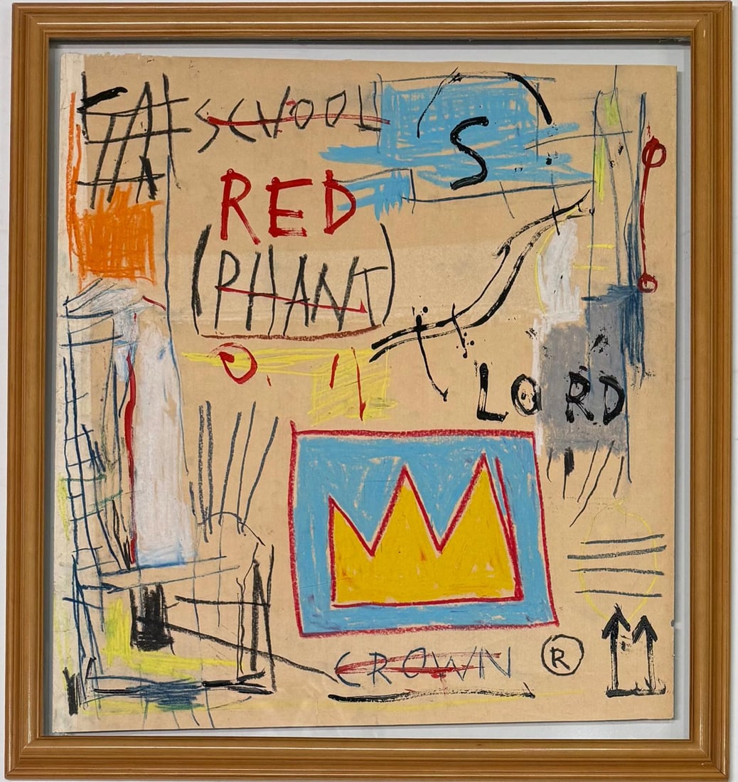 Jean Michel Basquiat Abstract In The Style of. Andy Warhol and Haring Era. Mixed Media/ Paper. (1 of 9)