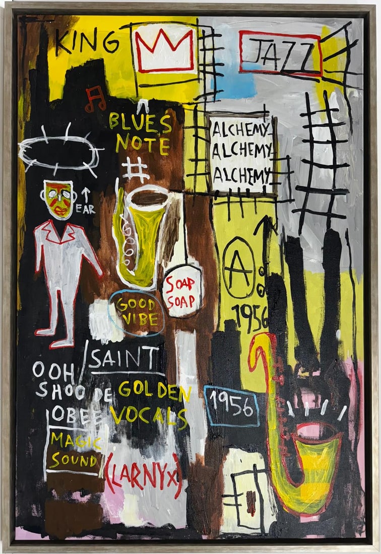 Jean Michel Basquiat Abstract In The Style of. Andy Warhol and Haring Era. Mixed Media/ Canvas. (1 of 6)